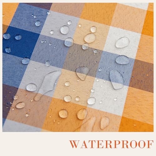 Fall Plaid Waterproof Tablecloth – Orange, Blue & White Check Pattern – Thanksgiving Harvest Table Cover, Stain-Resistant & Durable, W60 x L60 in