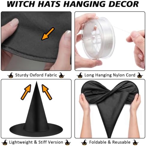 Legigo 12 PCS Halloween Decorations Witch Hat- Hanging Witch Hats with Rope