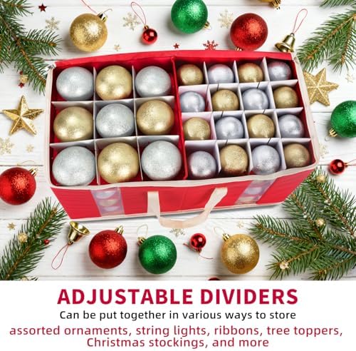 DIMESHY Christmas Ornament Storage Box Holds 128 Holiday Decorations,RED