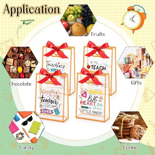 Capoda 24 Pack Teacher Appreciation Gift Bags with Handles, Large Reusable Plastic Party Favor Bags, Classroom Treat & Prize Goody Bag for Back to School, End of Year, Staff Events
