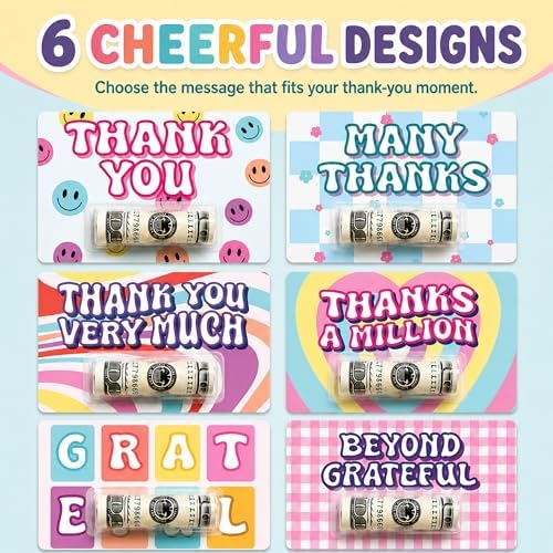 6 Pcs Thank You Money Holder Cards, Unique Money Holder for Cash Gift, Cute Cash Gift Holders for Birthday Christmas Appreciation Party Gifts, Thank You Gift Cards for Teacher Coworker Friend Employee