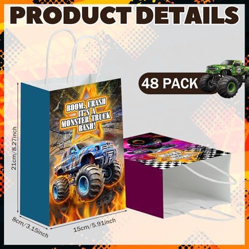Kolldenn 48 Pcs Monster Truck Goodie Bags with Handles Truck Party Bags