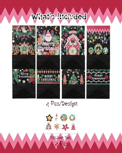 qiqee Christmas Treat Paper Bags Black Mini Xmas Party Candy Goodie Snack Bags (32Pcs Stickers 5"x3"x9.5")