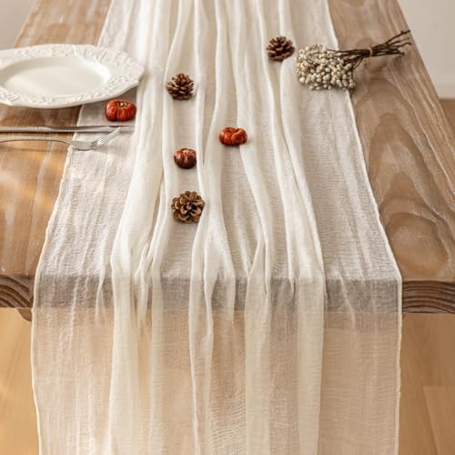 10Pcs White Cheesecloth Table Runner 120 Inches for Party Home Decor
