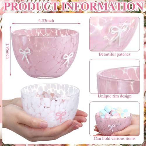 FoldTier Snack Bowl, 14oz Clear Glass Candy Dessert Bowls with Design, Serving Bowls for Gifts Party Favors Table Decoration Supplies (2 Pcs,Bow)