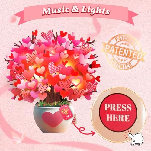 APOTODITO Anniversary Card, Card with Music and Lights, Tree of Hearts Bouquet 3D Card for Women Wife