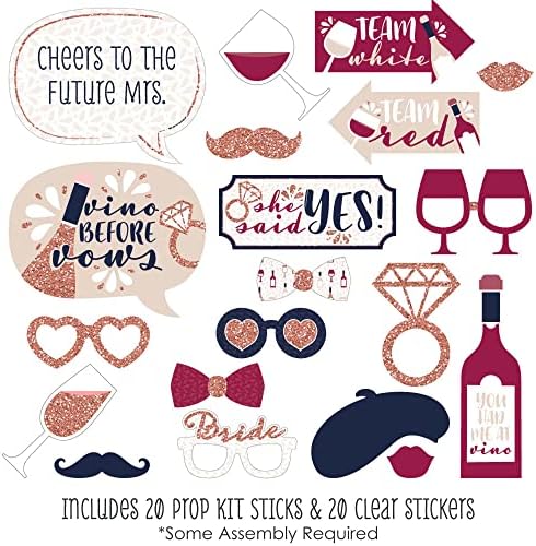 Vino Bridal Shower Photo Booth Prop Kit, DIY Cardstock Props - 20pc