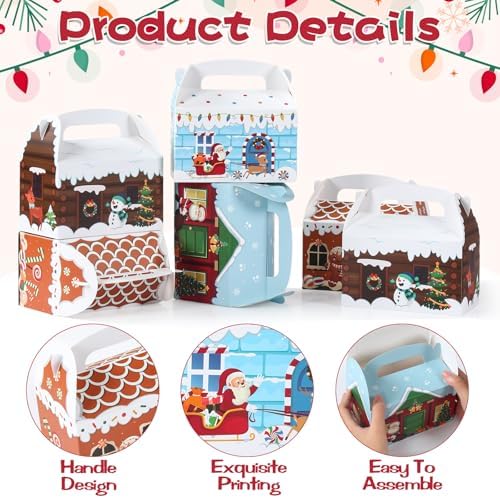 Patimate 24 pcs 4 Style Christmas Cookie Boxes for Gift Giving with Handles