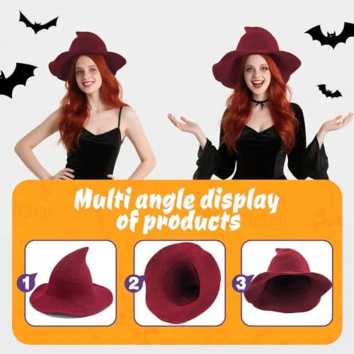 Women Witch Hat for Halloween Wool Hats Wide Brim Spire Knitted Cap for Party Masquerade Cosplay Costume Daily