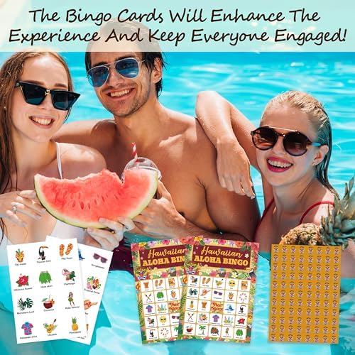 Hawaiian Aloha Bingo Game Cards For Adults, Summer Bingo Cards Game For Family Holidays Friends Gatherings, Ideal For Tropical Summer Luau Themed Party Game, 24 Players Birthday Party Favors, 010