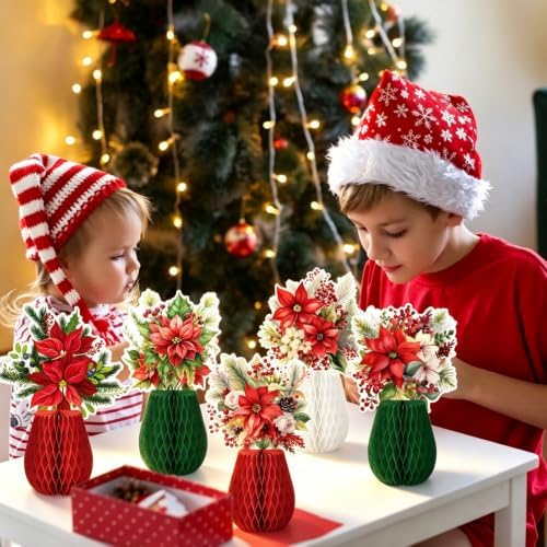 Pedel Christmas Poinsettia Flower Table Centerpiece 9Pcs