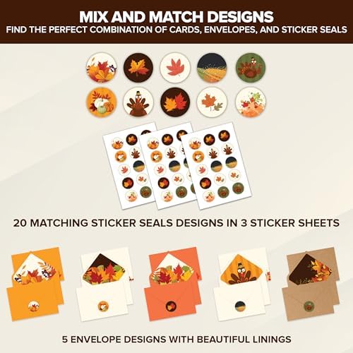 Decorably 40 Pack Happy Thanksgiving Cards with Envelopes, 10 Card Designs