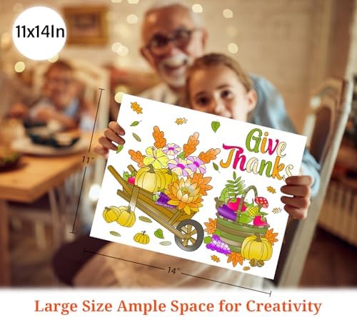 Thanksgiving Coloring Placemats - 16 Set Double-Sided Turkey Table Mat Thanksgiving Disposable Paper Placemats Fall Thanks Giving Activities Arts and Crafts Game for Party Favors