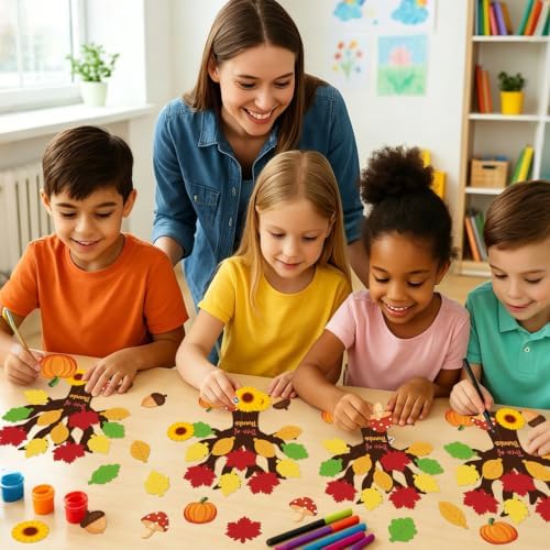 Tree of Thanks Craft Kit 24 Pack Thankful Tree Craft Kits Thanksgiving Hanging Ornament for Kids with Fall Leaves to Write on Classroom Autumn Thankful Art Project Thanksgiving Party Home Decoration