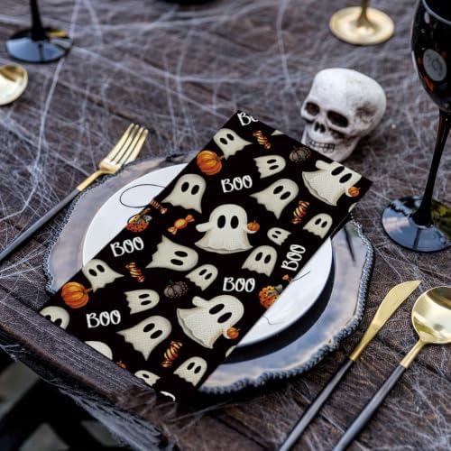 Horaldaily 100Pcs Halloween Paper Napkins, Horror Pumpkin Ghost Black