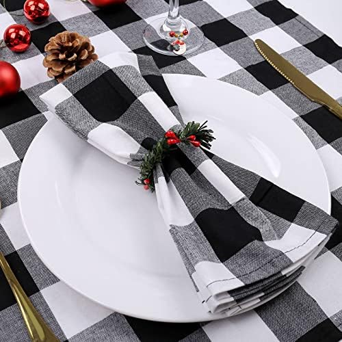 Christmas Napkin Rings Set of 12, Pine Needles Wreath with Red Berry Napkin Holder for Winter, Family Gathering, Banquet, Xmas Serviette Buckles for Table Setting (Pine Needles&Berry)