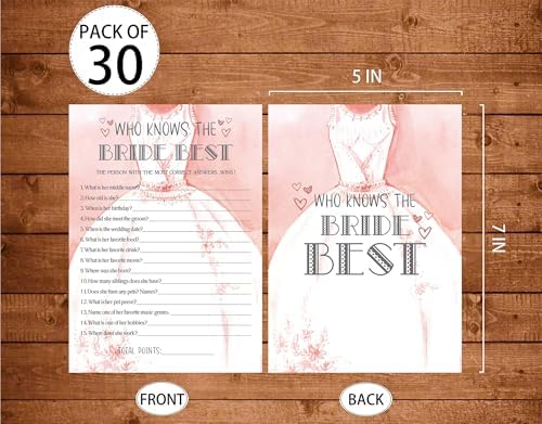 Bridal Shower Games, Wedding Games, Who Knows The Bride Best Engagement Bachelorette Party Game, Bridal Shower Decorations, 30 Cards Per Set (Suit020)