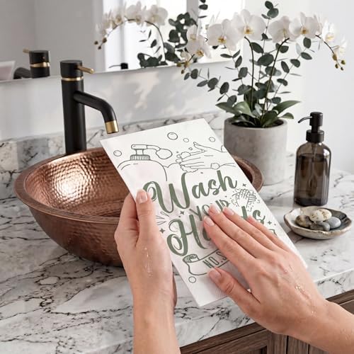 100 Pack Wash Your Hands Disposable Hand Towels for Bathroom Paper Towels for Guests Etiquette Guest Dinner Napkins Decorative Paper Hand Towels for Bathroom Wedding Birthday Anniversary (Green)