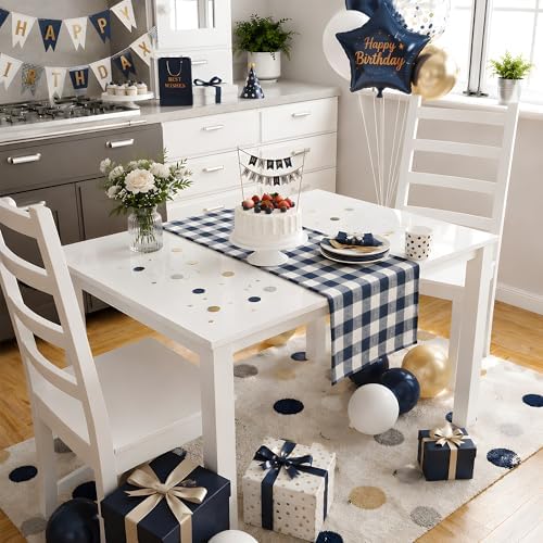 Gingham Table Runner - Blue and White Checkered Table Runner for Baby Shower, Birthday Party, Wedding Decorations | Farmhouse Kitchen Dining Table Decor Party Supplies for Home Indoor Outdoor
