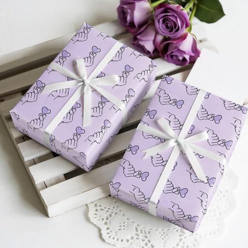 WRAPAHOLIC Valentines Day Wrapping Paper Roll - Mini Roll - 17 Inch x 16.5 Feet - Purple Finger Heart Wrapping Paper for Valentine's Day, Anniversary, Wedding