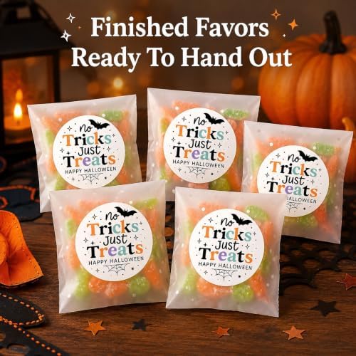 Halloween Treat Bag Favor Stickers: No Tricks Just Treats 120 PCS Seals