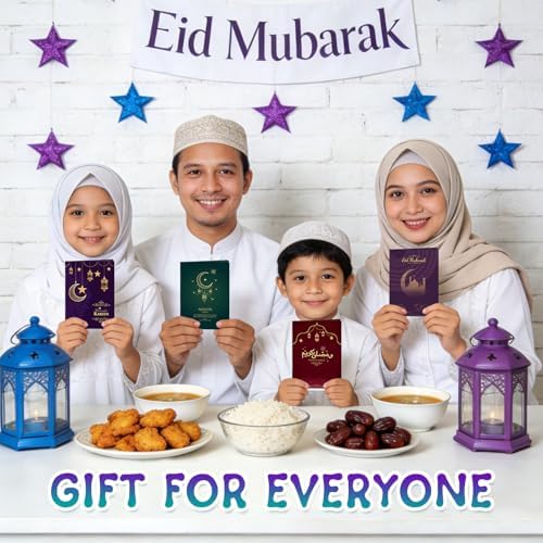 4 Sets Eid Gift Card Book, Eid Mubarak Money Holder Cards with Envelopes, Islamic Holiday Ramadan Kareem Gift Card Booklet Organizer for Family, Friends