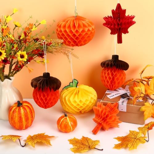 JULMELON 18 Pcs Fall Party Decorations, Hanging Honeycomb Ornaments
