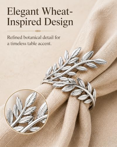 Silver Wheat Napkin Rings Set of 12 for Weddings and Holiday Tables