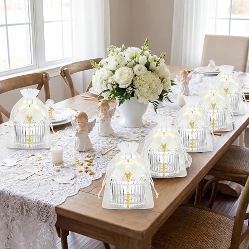 Chuangdi 6 Sets Baptism Favors for Guests Crystal Candy Bowl Gift,White