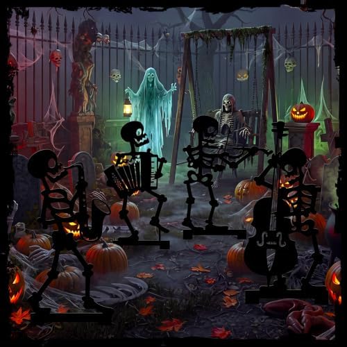 Geelin 4 Pcs Halloween Skeleton Yard Signs Metal Stake Outdoor Decor 15.8In