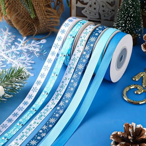DECYOOL Winter Ribbons for Gift Wrapping, 6 Rolls 60 Yards Christmas Ribbon