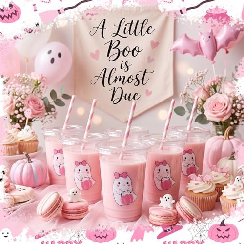 FillTouch 50 Pcs Halloween a Little Boo Almost Due Baby Shower Cups Pink