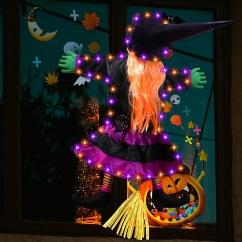 Halloween Decorations Outdoor, Solar Witch, Orange Purple-Large