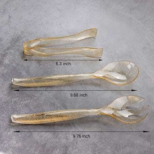 Supernal 72pcs Gold Glitter Plastic Serving Utensils Set for Party &Buffet