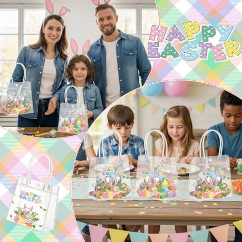 Aliceset 24 Pcs Clear Gift Bags with Handle, PVC Party Favors Bunny Ear