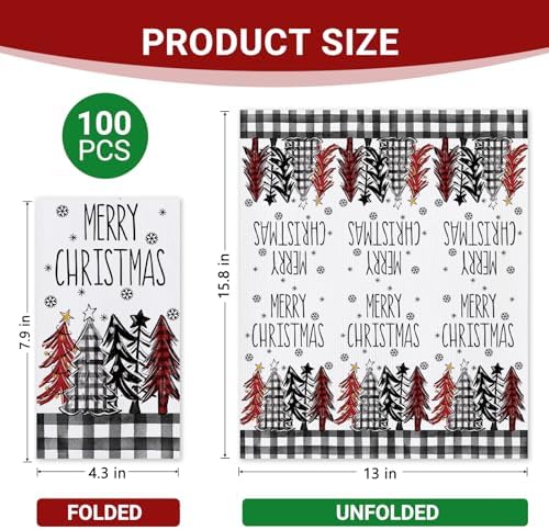 100 PCS Merry Christmas Tree Disposable Paper Napkins, Xmas Bathroom