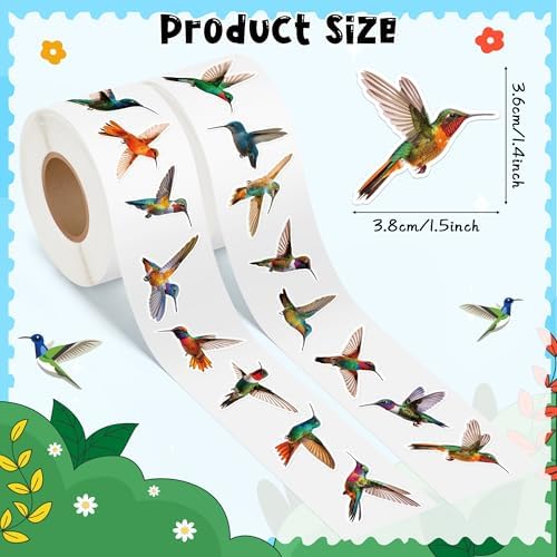 H1vojoxo Beautiful Hummingbird Sticker Rolls - 1000PCS Hummingbird Stickers for Kids 16 Designs Self-Adhesive Bird Stickers for Water Bottle Bird Sticker for Craft Envelope Scrapbook Classroom Rewards