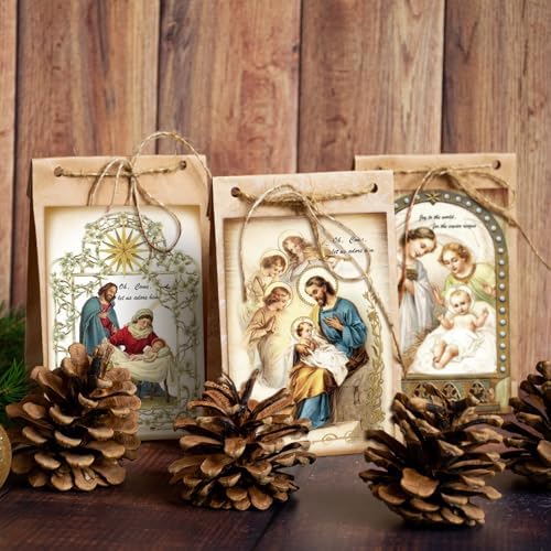 Nuanchu 80 Pcs Vintage Holy Nativity Greeting Cards - 4 x 6'' Santa and Christmas Reprint Antique Postcard Set - Retro Christmas Cards Blank Greetings for Friends, 20 Designs