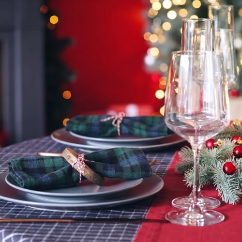 Funnymoom 24 Pcs Christmas Linen Plaid Cloth Napkins Blue and Green