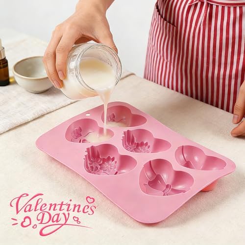 Heart Mold Silicone Soap Molds, 2 Pack Valentine's Day Muffin Brownie Pan for Baking, Jello Candy Mould for Hot Chocolate Bombs Ice Cube Candle Resin