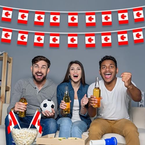 AhfuLife 66 Ft Canada Small Flags Banner for World Cup Decoration 2026, 60 Pcs Mini Canadian Bunting String Flags - Double Sided for National Day Sports Garden Party Celebration Decor (5.5×8.3 Inch)