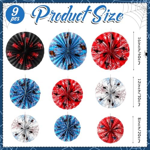 Outus 9 Pcs Spider Paper Fans Themed Birthday Party Hanging Decor