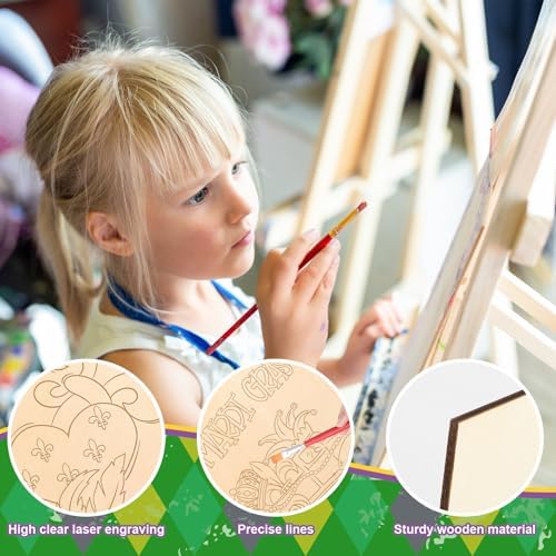 COCHIE 10 Pieces Large Mardi Gras Unfinished Wood Crafts to Paint for Adults, Bulk Predrilled Wooden Ornaments for Painting, Butterflies Paintable Wood Slices Craft Supplies with Ropes