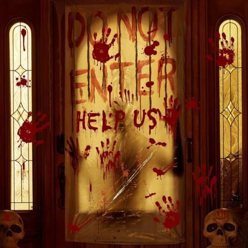Halloween Window-Clings-Decorations Bloody-Handprint-Footprint Stickers, Scary Halloween Party Indoor/Outdoor Decoration, for Windows, Car - 12 Sheets
