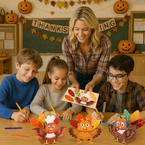 Wehhbtye 24 Set Thanksgiving Turkey Paper Jar Craft, Thankful Turkey DIY Boxes with Wooden Stick, Fall Gratitude Prayer Jar Crafts for Religious Party Supplies Handicraft Art Decoration
