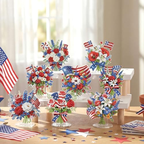 Kosiz 9 Pcs Veterans Day Diamond Art Tabletop Decor Patriotic Diamond Art