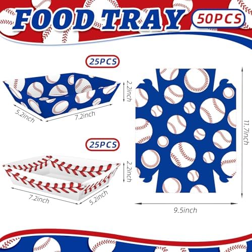 50 Pcs Baseball Party Decorations, Disposable Food Tray, 2 Designs