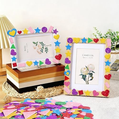 Foam Stickers, 870 PCS 3D Glitter Foam Geometric Shape Stickers, 7 Colors