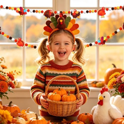 Jansun Thanksgiving Turkey Felt Garland and 3D Fall Banner Decor