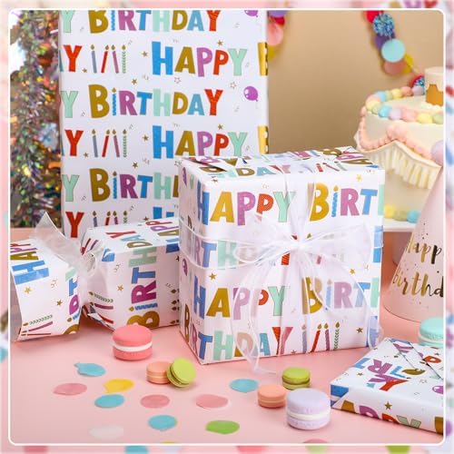 woric Birthday Wrapping Paper Roll with Gridlines 17 Inch x 33 Feet